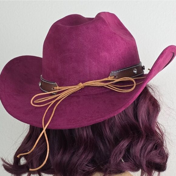 ?NWOT Pinkish Red Faux Suede Rhinestone Cowgirl Hat main image 9